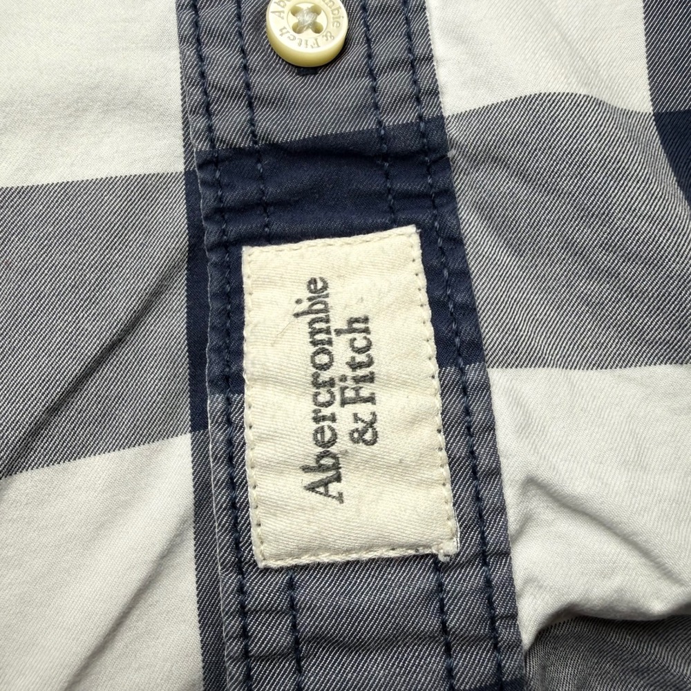 Abercrombie & Fitch Mens Muscle Fit Buffalo Check Button Down Shirt Navy Blue M - Picture 9 of 10